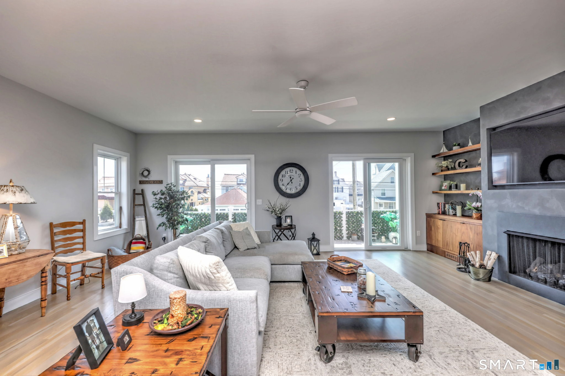 Living room and fireplace