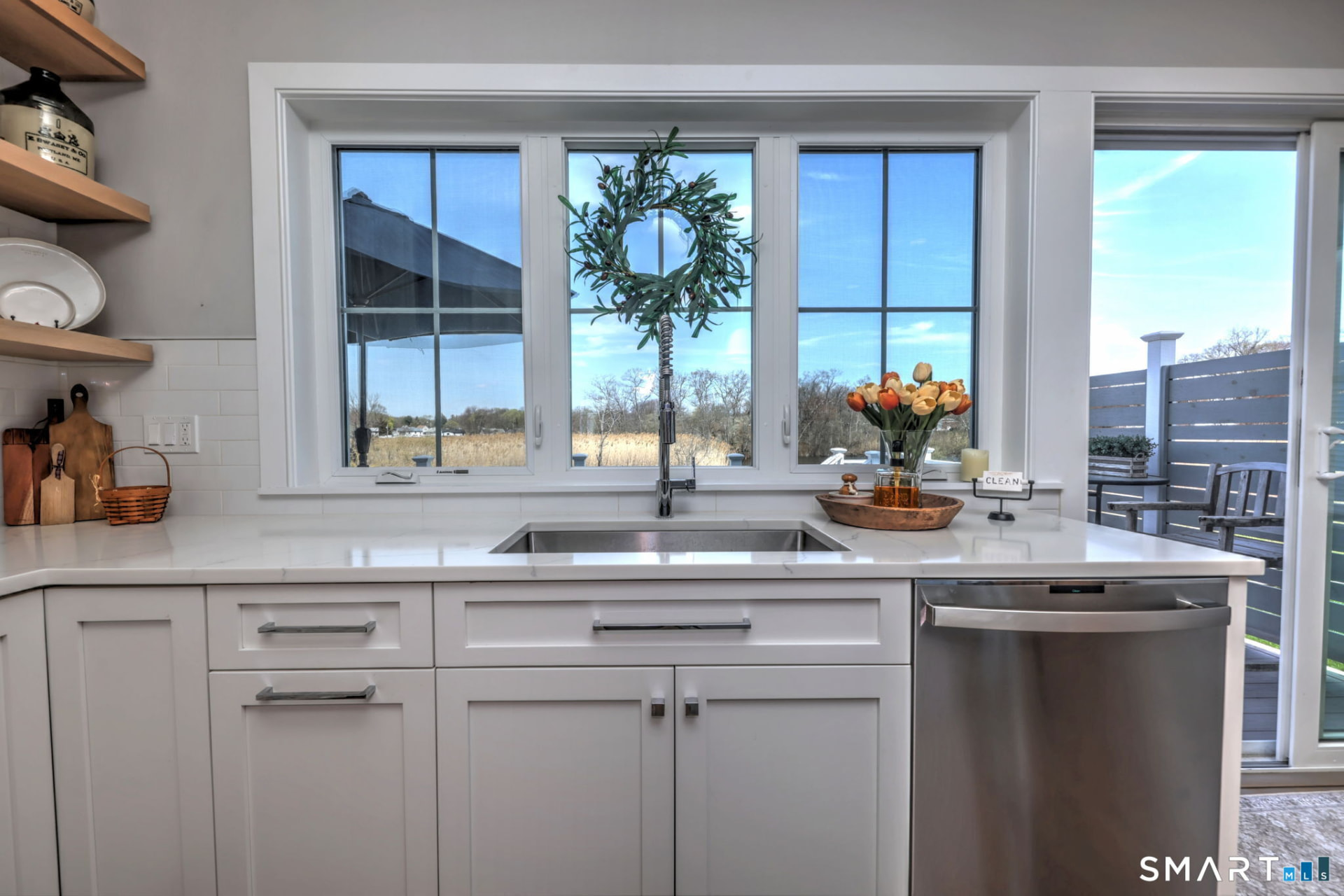 Kitchen sink with pond view